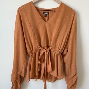 Express Swiss Dot Peplum Blouse • V-Neck Tie Waist • Boho Romantic Top